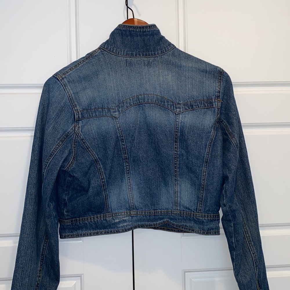 2010 l.e.i. Cropped Jean Jacket Juniors Size Large - Picture 5 of 11